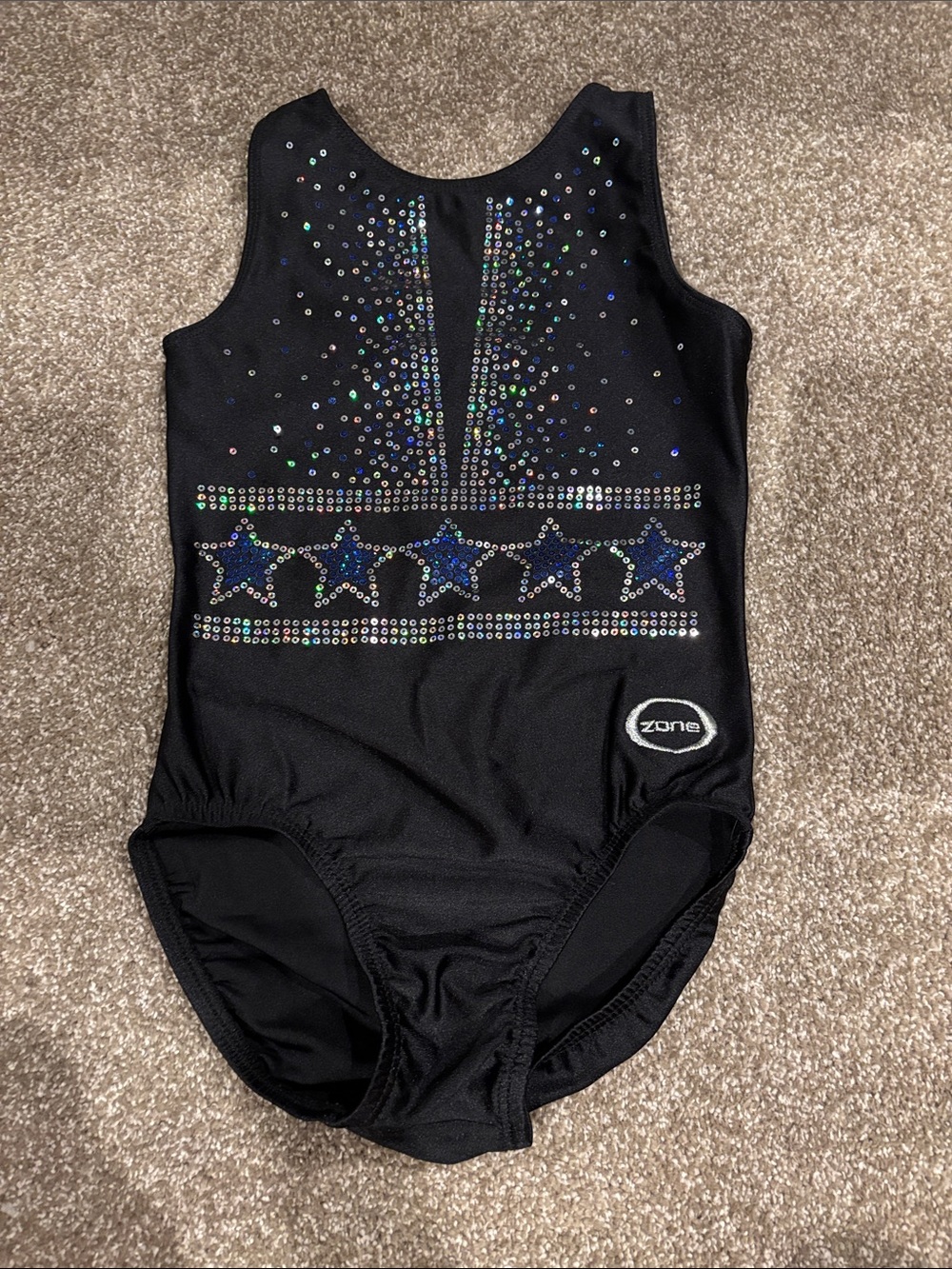 Zone Black Rhinestone Star Gymnastics Leotard youth large